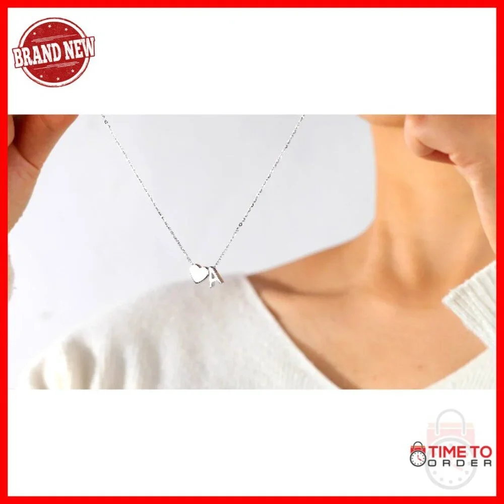 Sterling Silver Initial Heart Necklace, 16